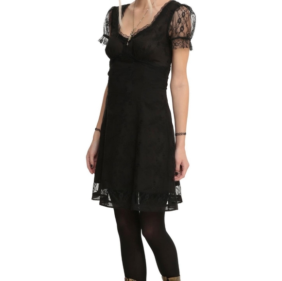 Royal bones 🦴 • Black Lace mini Dress - sz L - Picture 1 of 5